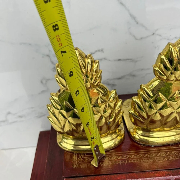 Vintage Solid Brass 2 Pineapple Shape Bookmarks Shelf Gold Size 7"x4" - Picture 4 of 10
